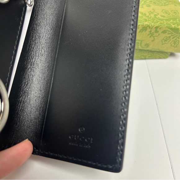 Gucci GUCCISSIMA Key holder case. Leather trifold Key Wallet. Black. Silver - Picture 3 of 8
